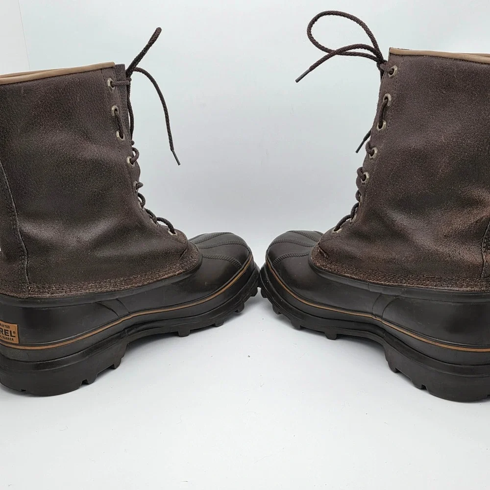 Sorel Mounty Brown Leather Rubber Insulated Duck Boots Mens 9 Waterproof Hunting